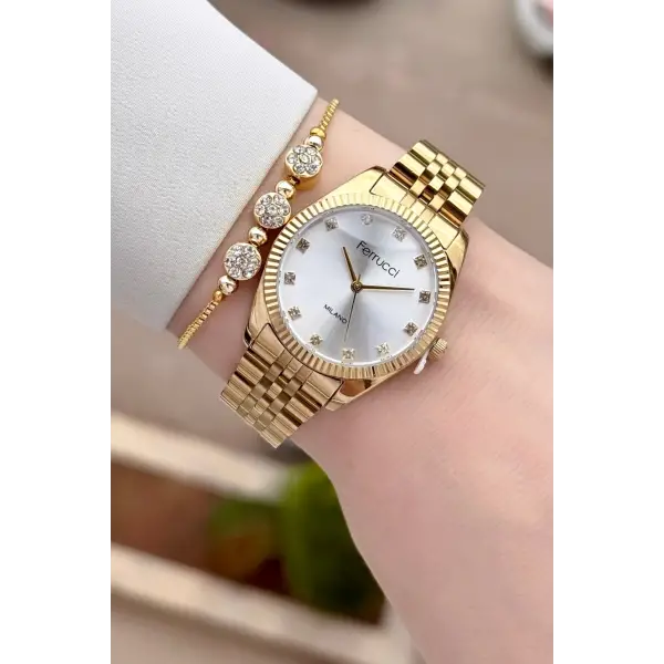 Gold Renk Kadın Kol Saati ve Bileklik
