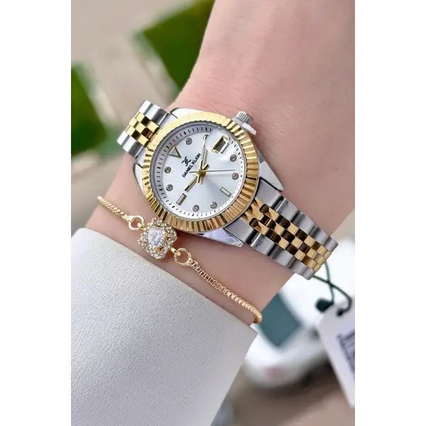 Gold Gümüş Renk 28 mm Kadın Kol Saati ve Bileklik