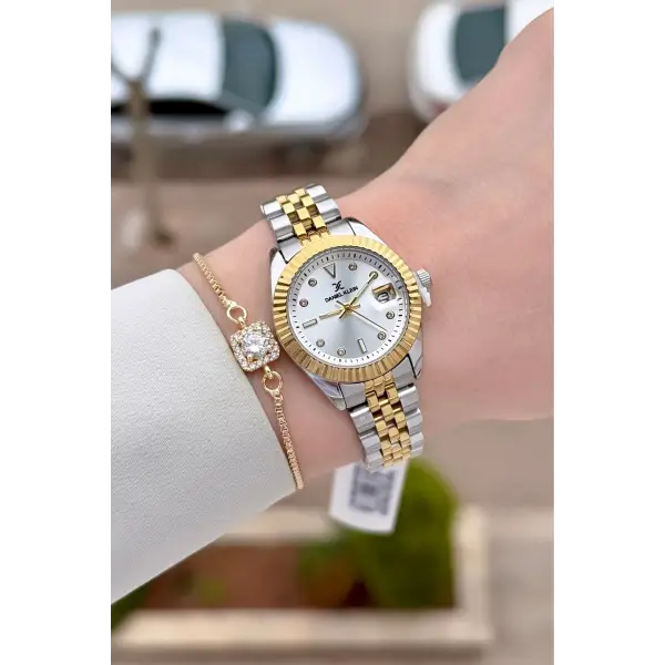 Gold Gümüş Renk 28 mm Kadın Kol Saati ve Bileklik