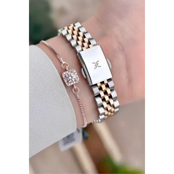 Kadranı Bordo Kordonu Rose Gümüş Renk 28 Mm Kadın Kol Saati ve Bileklik