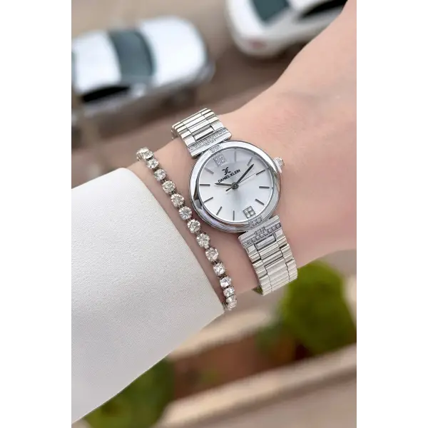 Gümüş Renk 26 Mm Kadın Kol Saati ve Bileklik