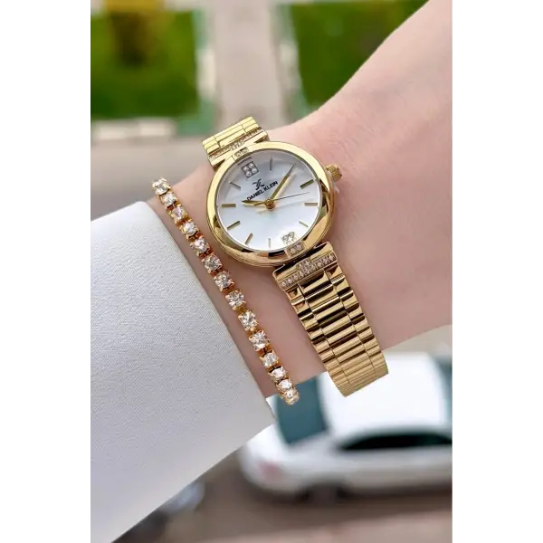 Gold Renk 26 Mm Kadın Kol Saati ve Bileklik