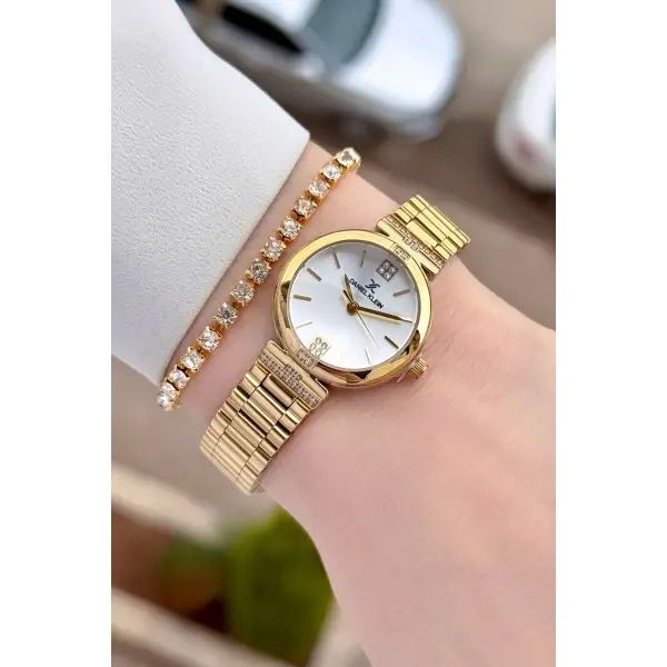 Gold Renk 26 Mm Kadın Kol Saati ve Bileklik
