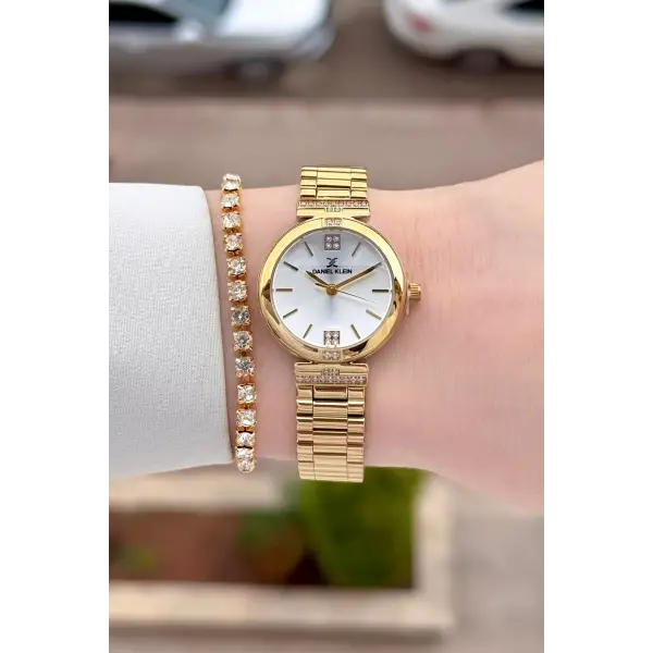 Gold Renk 26 Mm Kadın Kol Saati ve Bileklik