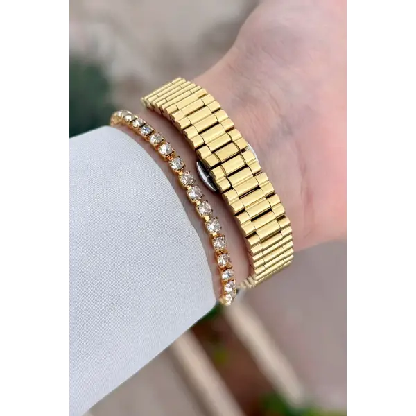 Gold Renk 26 Mm Kadın Kol Saati ve Bileklik