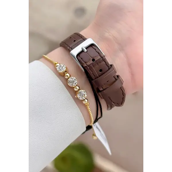 Kahverengi Renk Kadın Kol Saati Ve Bileklik