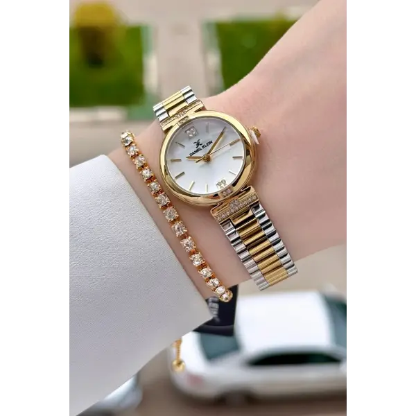 Gold Gümüş Renk 26 Mm Kadın Kol Saati ve Bileklik