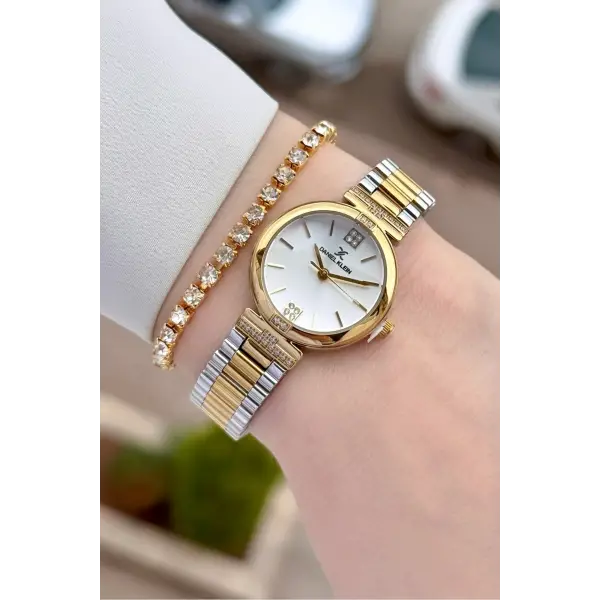 Gold Gümüş Renk 26 Mm Kadın Kol Saati ve Bileklik