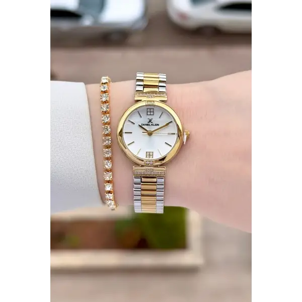 Gold Gümüş Renk 26 Mm Kadın Kol Saati ve Bileklik