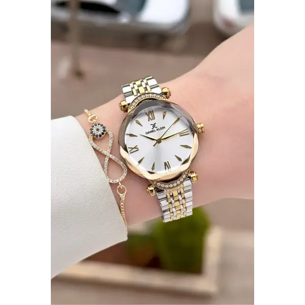 Gold Gümüş Renk Kesme Camlı Kadın Kol Saati Ve Bileklik