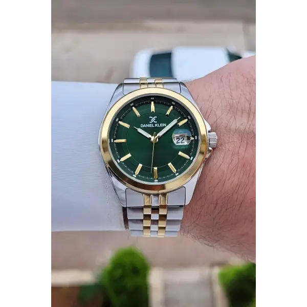 Kadranı Yeşil Gold Gümüş Renk Takvimli Erkek Kol Saati