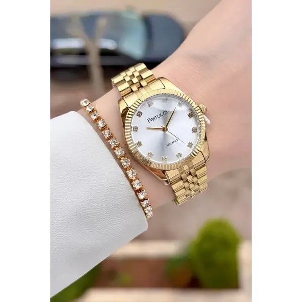 Gold Renk Kadın Kol Saati ve Bileklik