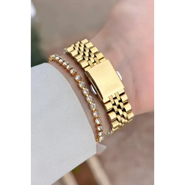 Gold Renk Kadın Kol Saati ve Bileklik