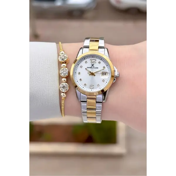 Gold Gümüş Renk 28 mm Kadın Kol Saati ve Bileklik