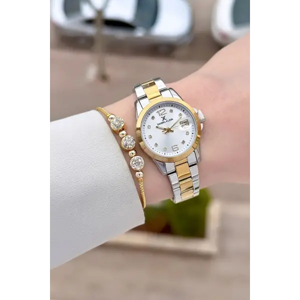 Gold Gümüş Renk 28 mm Kadın Kol Saati ve Bileklik