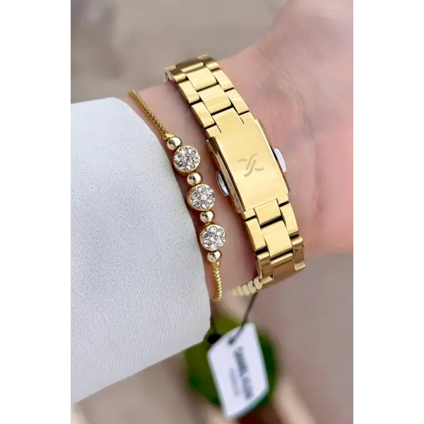 Kadranı Bordo Kordonu Gold Renk 28 mm Kadın Kol Saati ve Bileklik