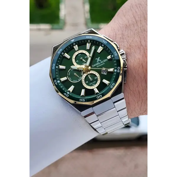 Kadranı Yeşil Kordonu Gümüş Renk 43,5 Mm Erkek Kol Saati