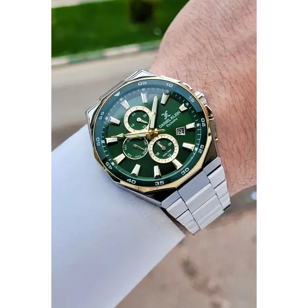 Kadranı Yeşil Kordonu Gümüş Renk 43,5 Mm Erkek Kol Saati