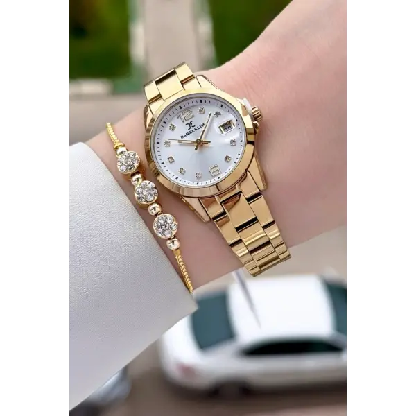 Gold Renk 28 mm Kadın Kol Saati ve Bileklik