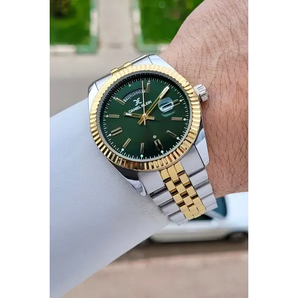 Kadranı Yeşil Kordonu Gold Gümüş Renk 42 Mm Erkek Kol Saati