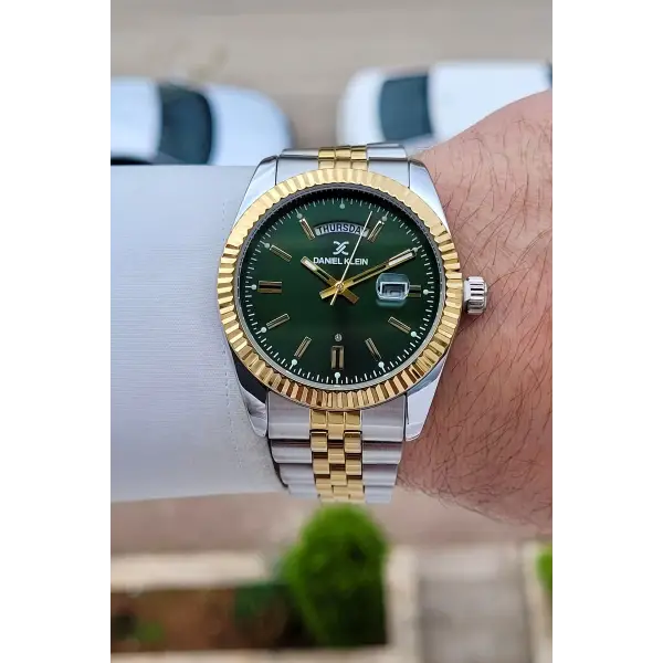 Kadranı Yeşil Kordonu Gold Gümüş Renk 42 Mm Erkek Kol Saati