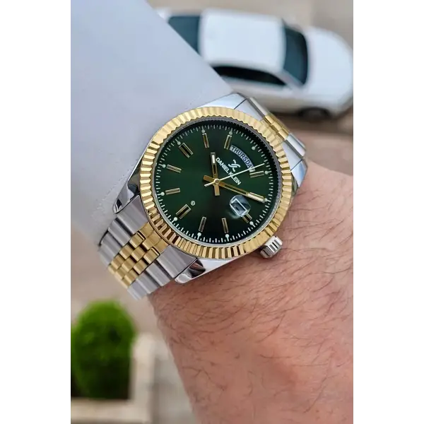 Kadranı Yeşil Kordonu Gold Gümüş Renk 42 Mm Erkek Kol Saati