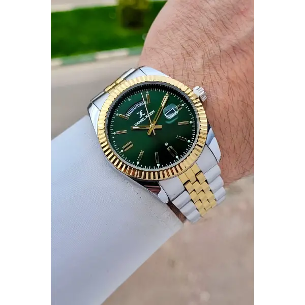 Kadranı Yeşil Kordonu Gold Gümüş Renk 42 Mm Erkek Kol Saati