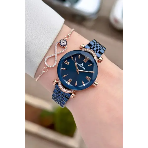 Kasası Rose Kordonu Lacivert Renk 30 Mm Kadın Kol Saati ve Bileklik