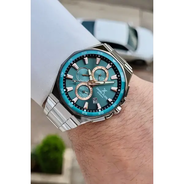 Kadranı Turkuaz Kordonu Gümüş Renk 43,5 Mm Erkek Kol Saati