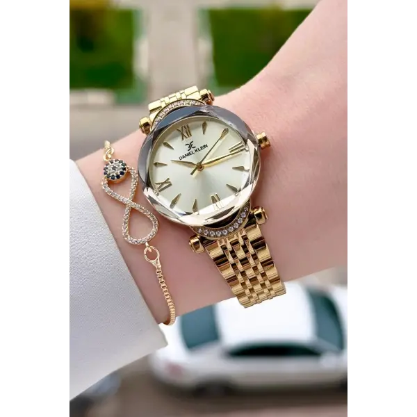 Kadranı Sarı Kordonu Gold Renk 30 Mm Kadın Kol Saati ve Bileklik