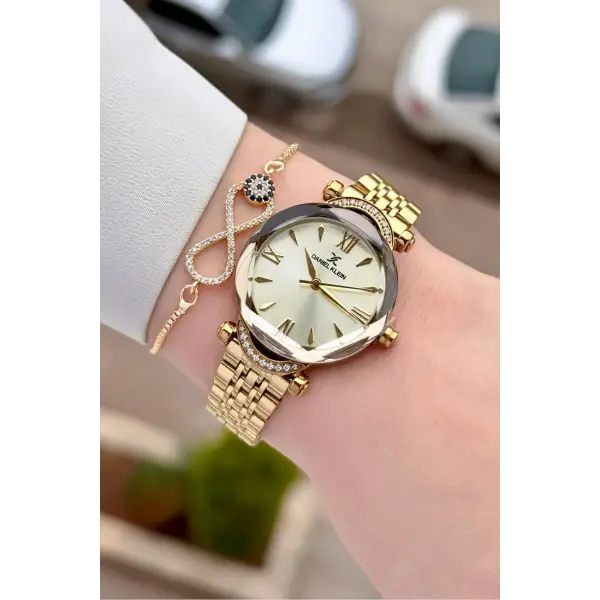 Kadranı Sarı Kordonu Gold Renk 30 Mm Kadın Kol Saati ve Bileklik