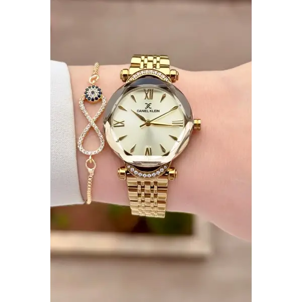 Kadranı Sarı Kordonu Gold Renk 30 Mm Kadın Kol Saati ve Bileklik