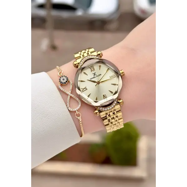 Kadranı Sarı Kordonu Gold Renk 30 Mm Kadın Kol Saati ve Bileklik