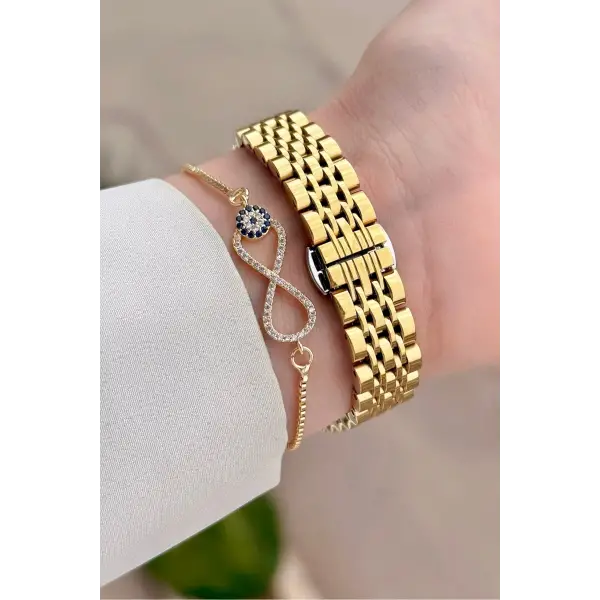 Kadranı Sarı Kordonu Gold Renk 30 Mm Kadın Kol Saati ve Bileklik