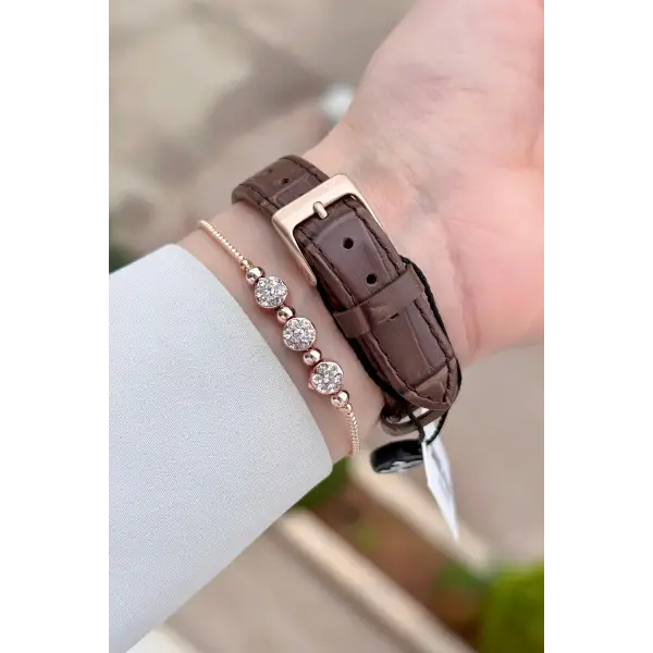 Kasası Rose Kordonu Siyah Renk 29 Mm Kadın Kol Saati ve Bileklik