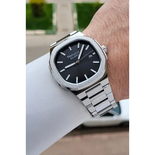 Kadranı Siyah Kordonu Gümüş Renk 40 Mm Erkek Kol Saati