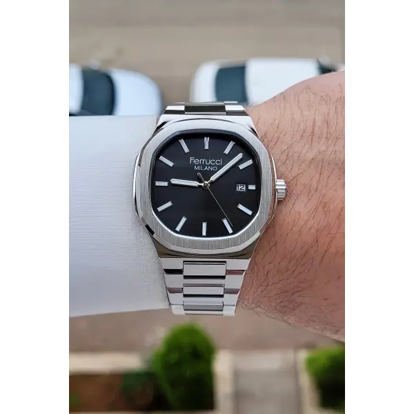 Kadranı Siyah Kordonu Gümüş Renk 40 Mm Erkek Kol Saati