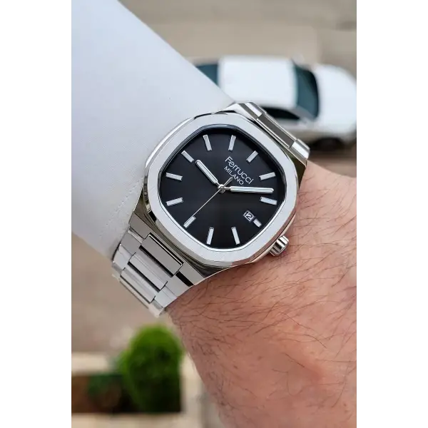 Kadranı Siyah Kordonu Gümüş Renk 40 Mm Erkek Kol Saati