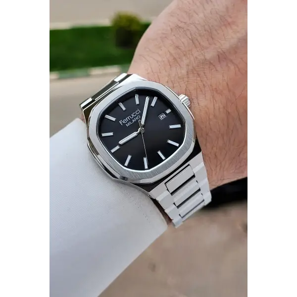 Kadranı Siyah Kordonu Gümüş Renk 40 Mm Erkek Kol Saati