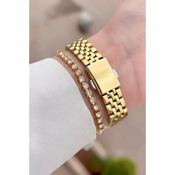Gold Renk Kadın 30 Mm Kadın Kol Saati ve Hediye Bileklik