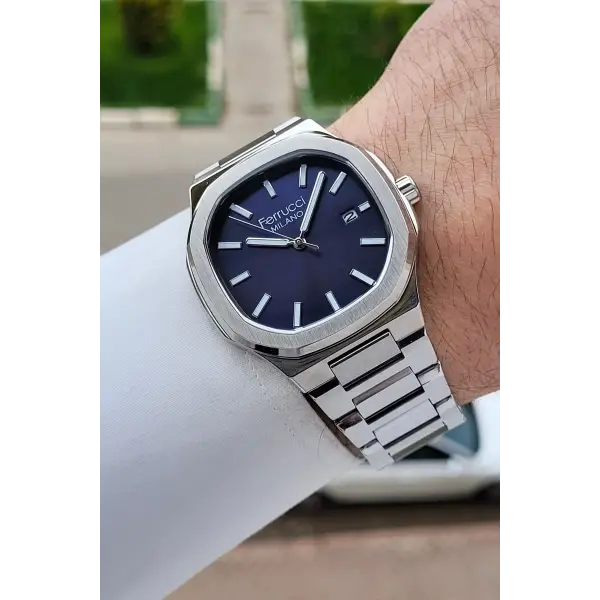 Kadranı Lacivert Kordonu Gümüş Renk 40 Mm Erkek Kol Saati