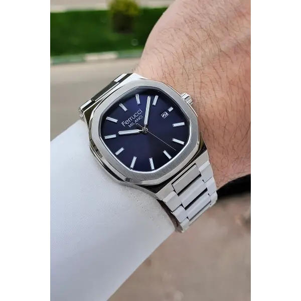 Kadranı Lacivert Kordonu Gümüş Renk 40 Mm Erkek Kol Saati