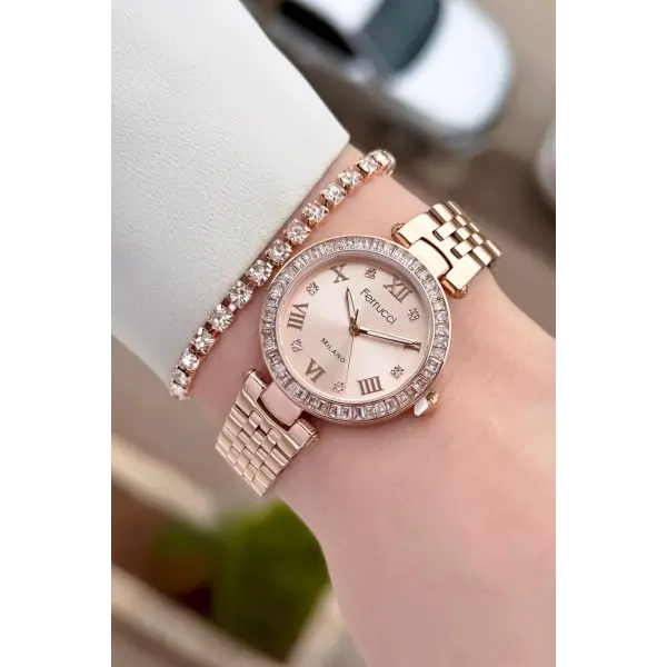 Rose Renk Kadın 30 Mm Kadın Kol Saati ve Hediye Bileklik