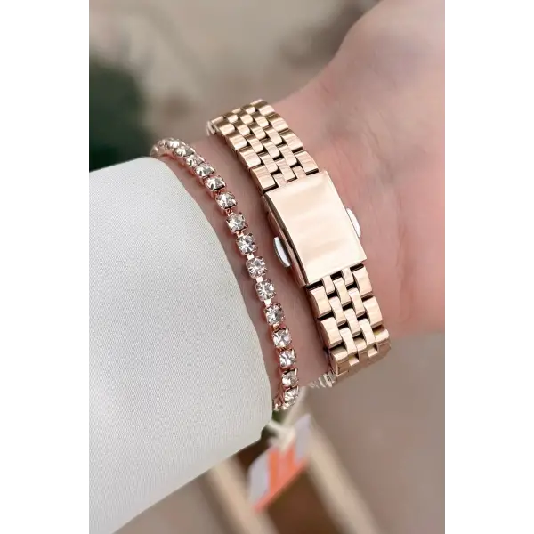 Rose Renk Kadın 30 Mm Kadın Kol Saati ve Hediye Bileklik