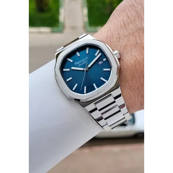 Kadranı Mavi Kordonu Gümüş Renk 40 Mm Erkek Kol Saati