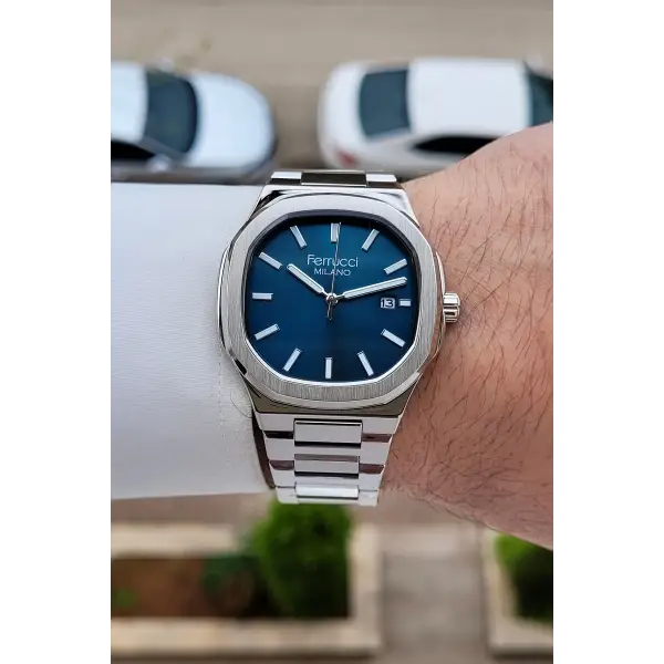 Kadranı Mavi Kordonu Gümüş Renk 40 Mm Erkek Kol Saati