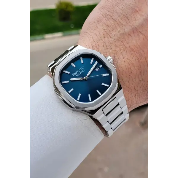 Kadranı Mavi Kordonu Gümüş Renk 40 Mm Erkek Kol Saati