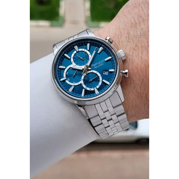 Kadranı Mavi Kordonu Gümüş Renk İç Göstergeleri Aktif 41 Mm Erkek Kol Saati