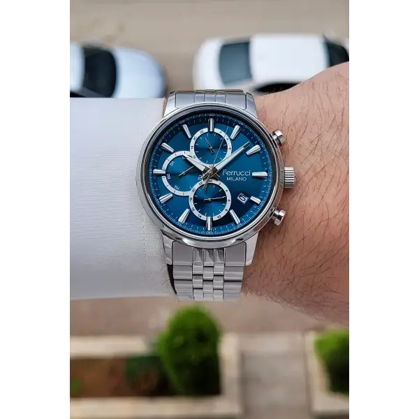 Kadranı Mavi Kordonu Gümüş Renk İç Göstergeleri Aktif 41 Mm Erkek Kol Saati