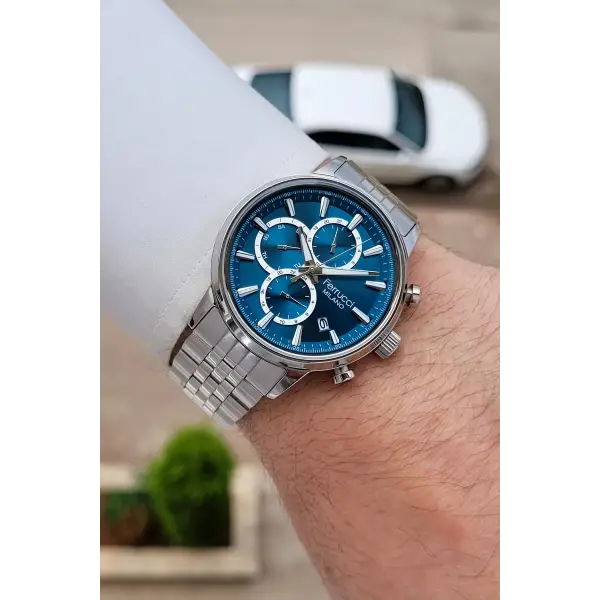 Kadranı Mavi Kordonu Gümüş Renk İç Göstergeleri Aktif 41 Mm Erkek Kol Saati